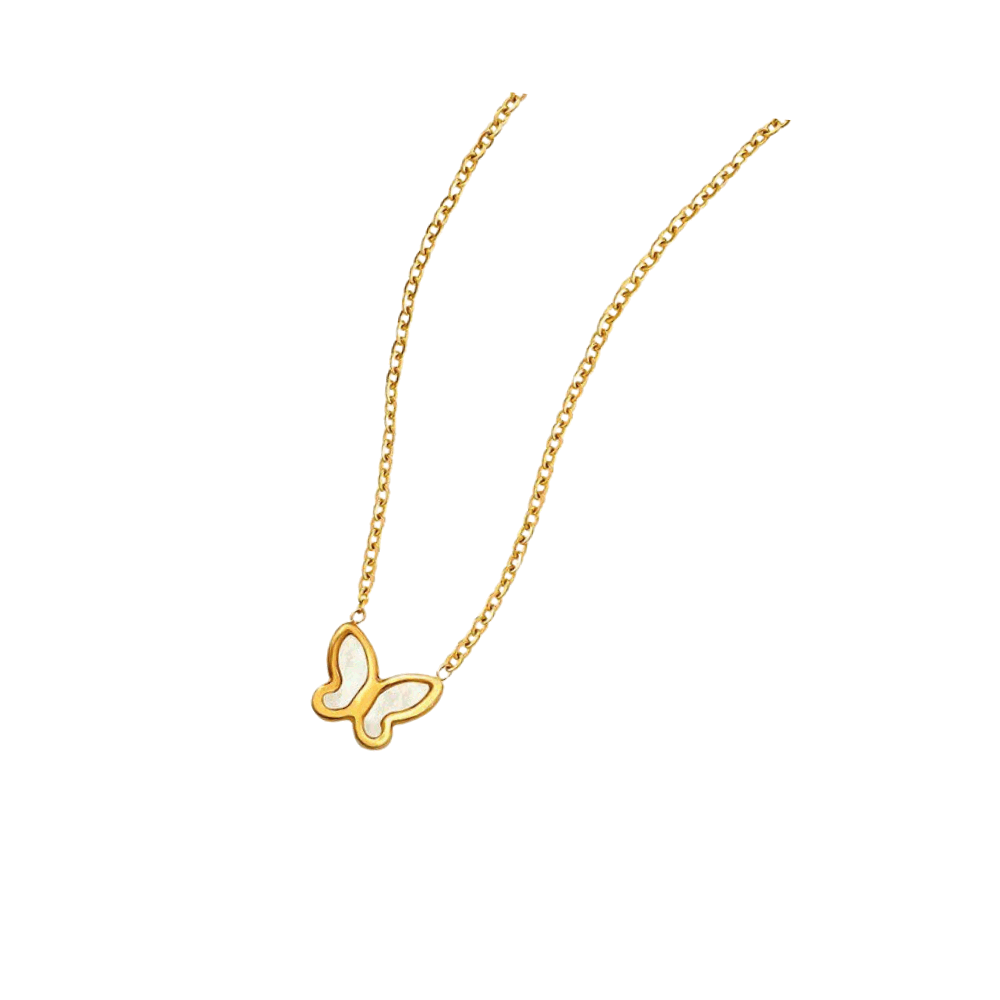 Butterfly Pendant Necklace with Mother of Pearl Inlay - Granted Quality 