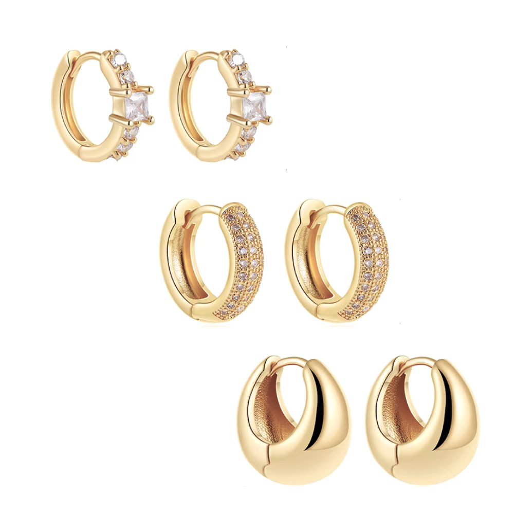 Dainty Huggie Hoop Earrings -3 Pairs - Granted Quality 