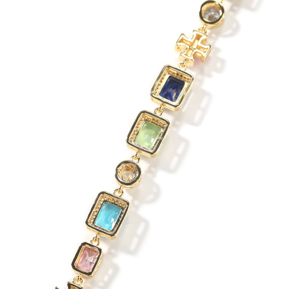 Exquisite diamond-encrusted colored gemstone bracelet and necklace - Granted Quality 