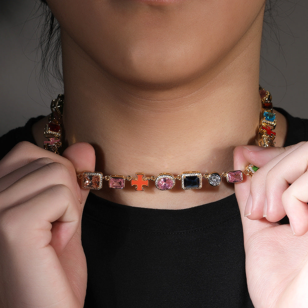 Exquisite diamond-encrusted colored gemstone bracelet and necklace - Granted Quality 