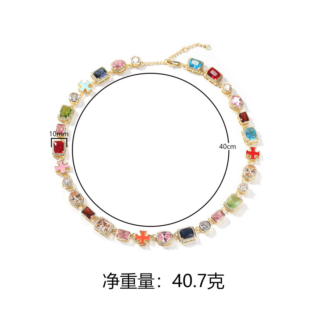 Exquisite diamond-encrusted colored gemstone bracelet and necklace - Granted Quality 