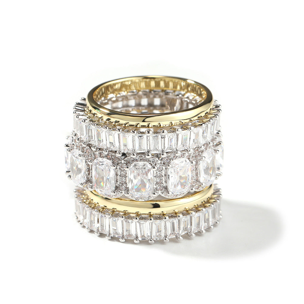 Cool and handsome men's hip-hop diamond-encrusted five-piece ring set - Granted Quality 