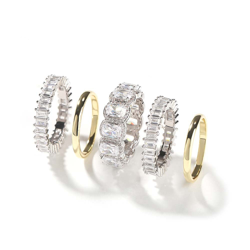 Cool and handsome men's hip-hop diamond-encrusted five-piece ring set - Granted Quality 
