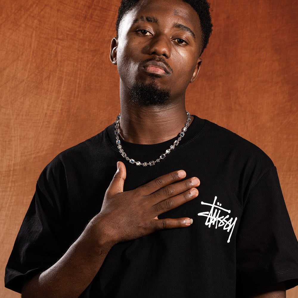 6mm blue colored gemstone bracelet with diamonds - Granted Quality 