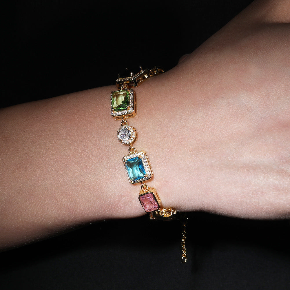 Exquisite diamond-encrusted colored gemstone bracelet and necklace - Granted Quality 