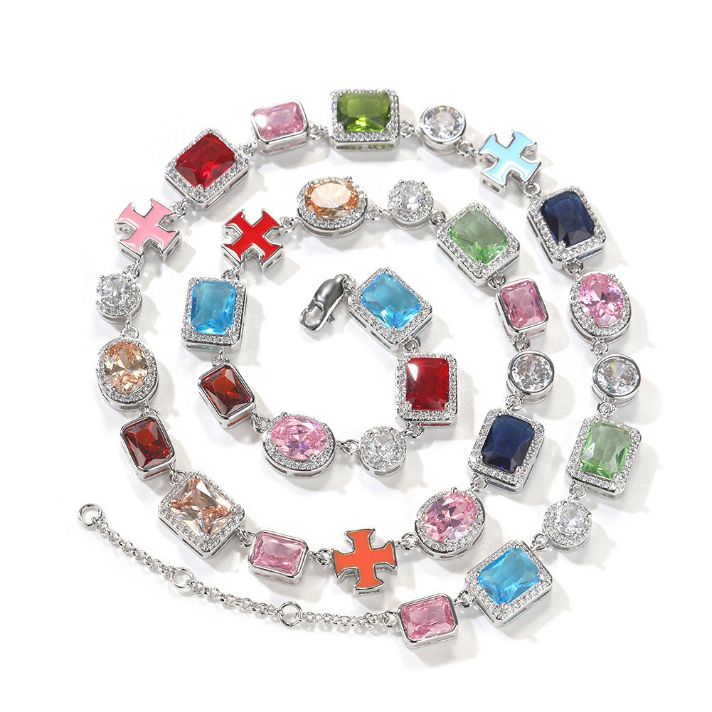 Exquisite diamond-encrusted colored gemstone bracelet and necklace - Granted Quality 