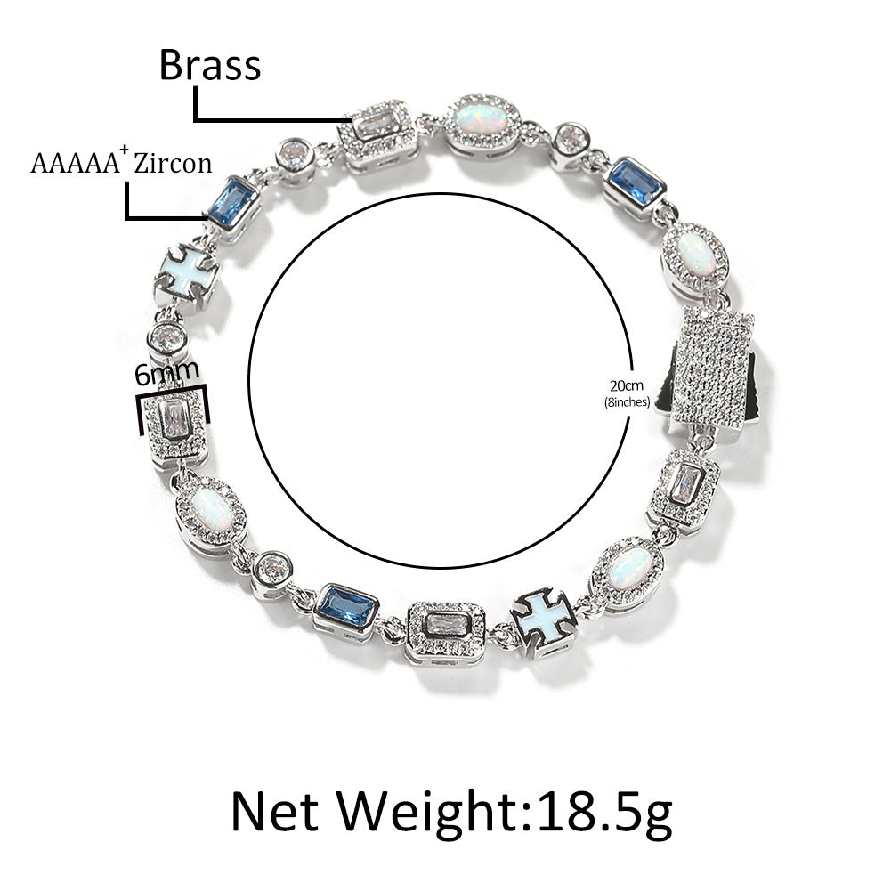 6mm blue colored gemstone bracelet with diamonds - Granted Quality 