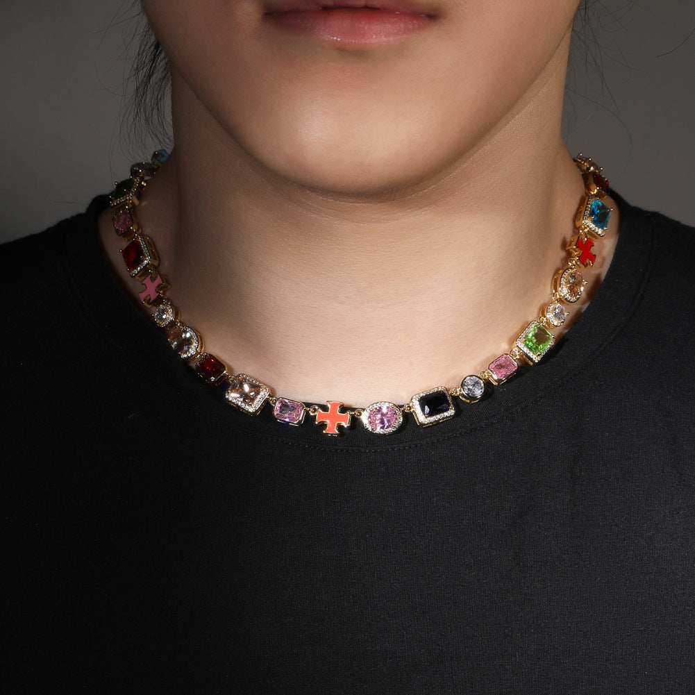 Exquisite diamond-encrusted colored gemstone bracelet and necklace - Granted Quality 