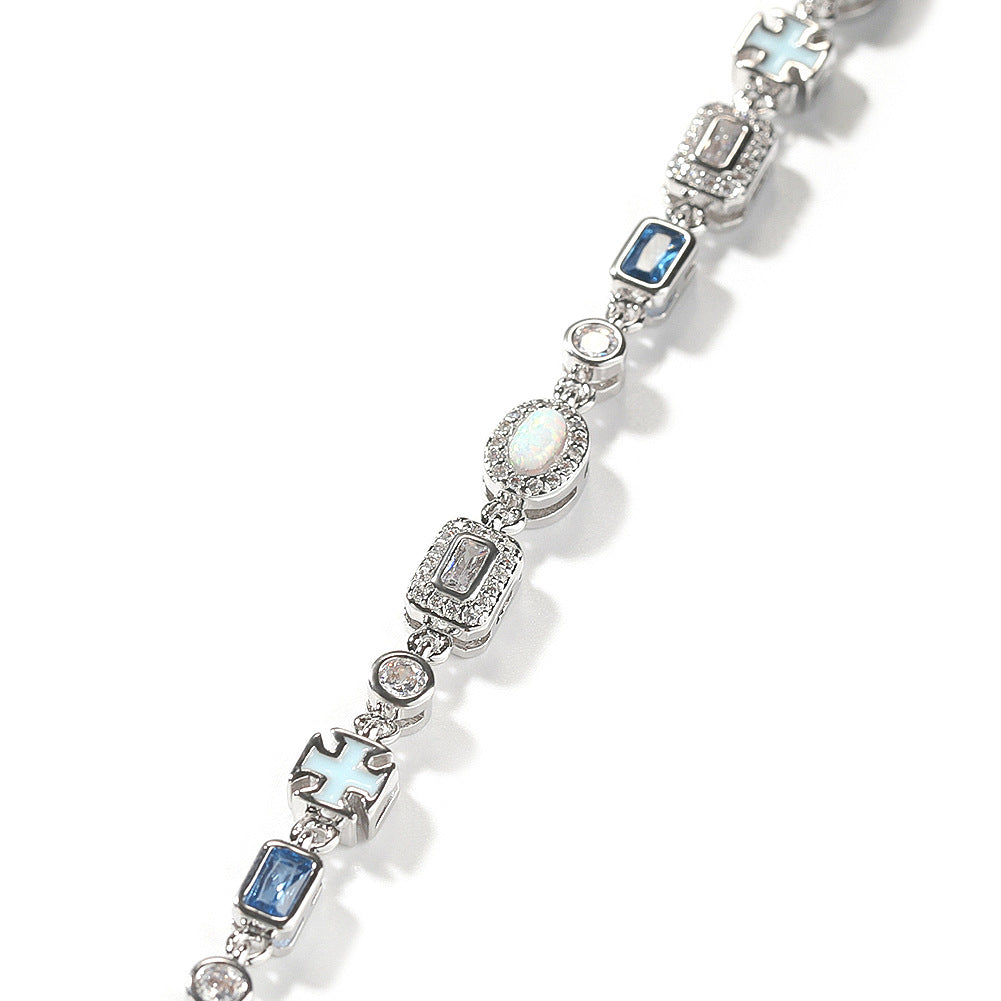 6mm blue colored gemstone bracelet with diamonds - Granted Quality 