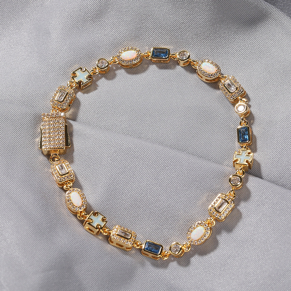 6mm blue colored gemstone bracelet with diamonds - Granted Quality 