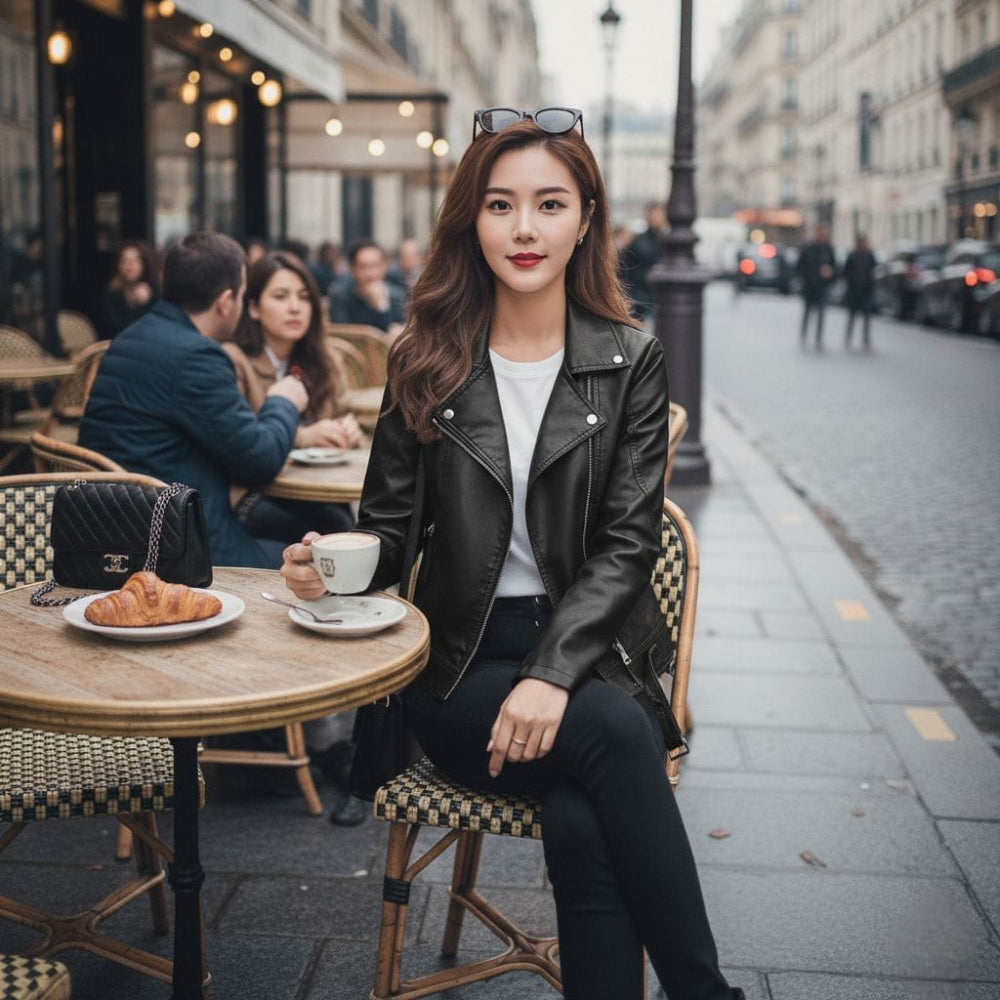 Women Vegan Leather Biker Jacket