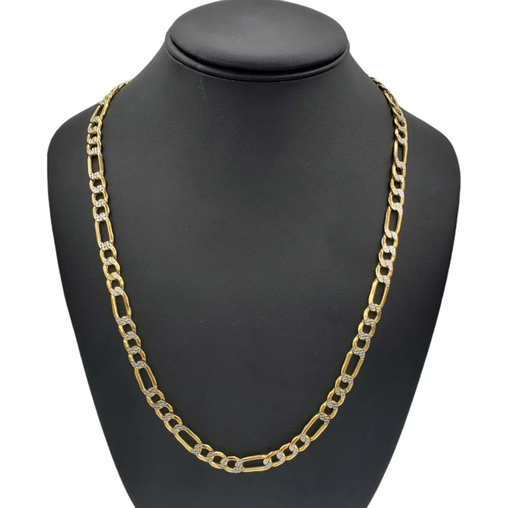 14K Gold- Hollow Figaro Diamond Cut (Pave) Chain