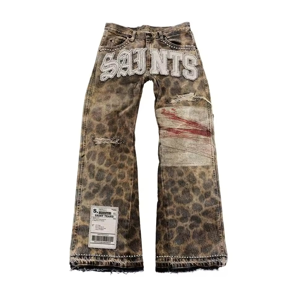SAINTS Animal Print Embroidered Jeans - Granted Quality 