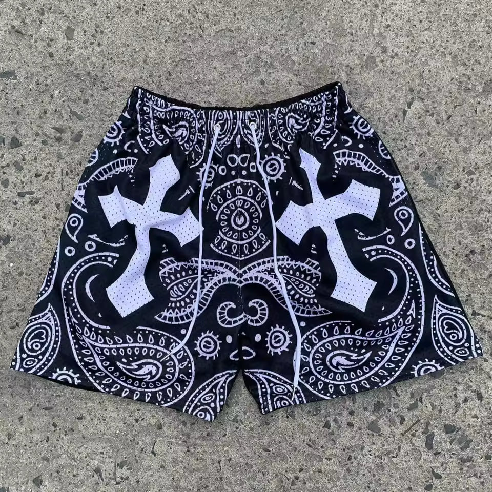 Paisley Cross Mesh Shorts