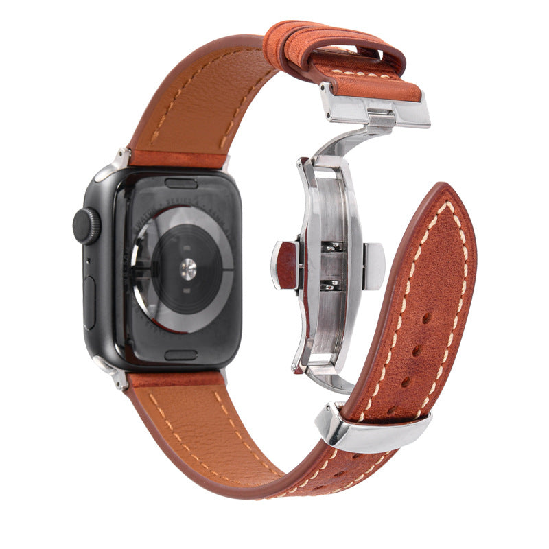 Luxury Leather Butterfly Buckle Band for Apple Watch