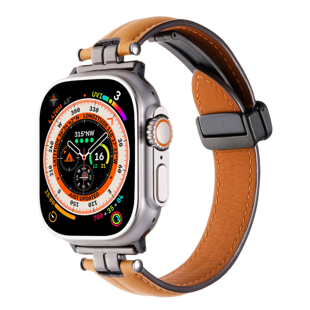 Professional Magnetic Leather Band for Apple Watch - Adjustable Stainless Steel Buckle, Stylish for Men & Women