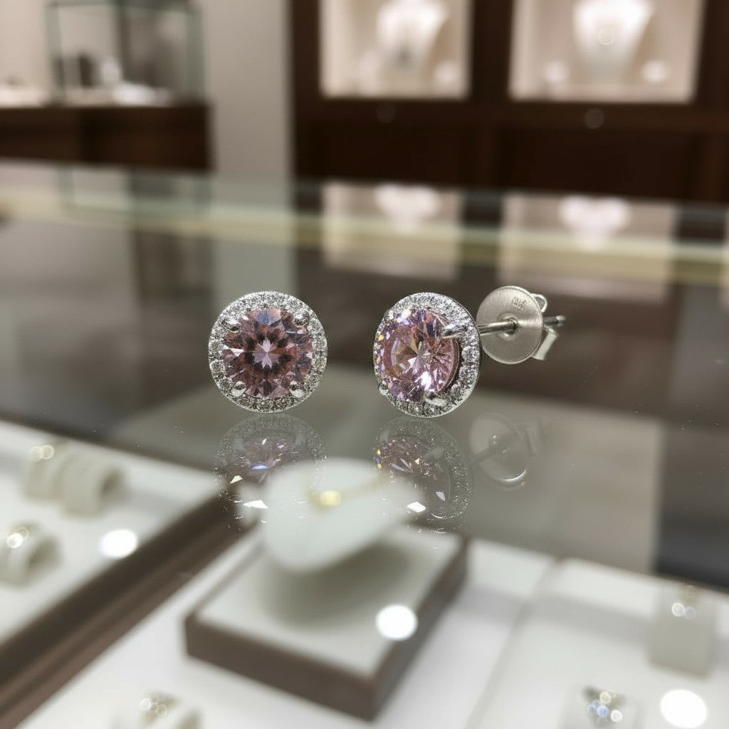 "Soothing Whispers" Portuguese Cut Pierced Earrings 5mm Sterling silver w/ CZ Halo - Granted Quality 