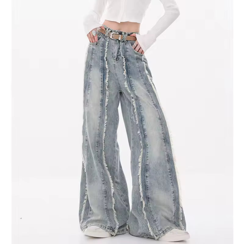 Frayed Seam Wide-Leg Jeans