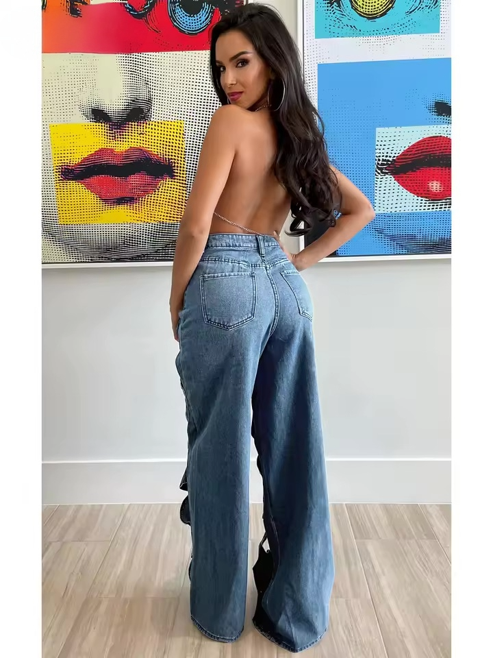 Woven Detail Denim Jeans