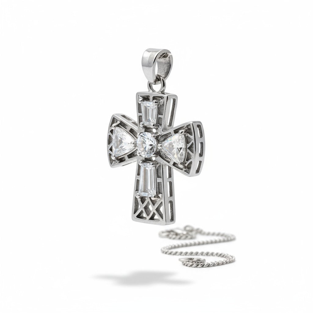 "Tranquility Cross" Pendant 5 stones, Overall size 28x22.3mm - Granted Quality 