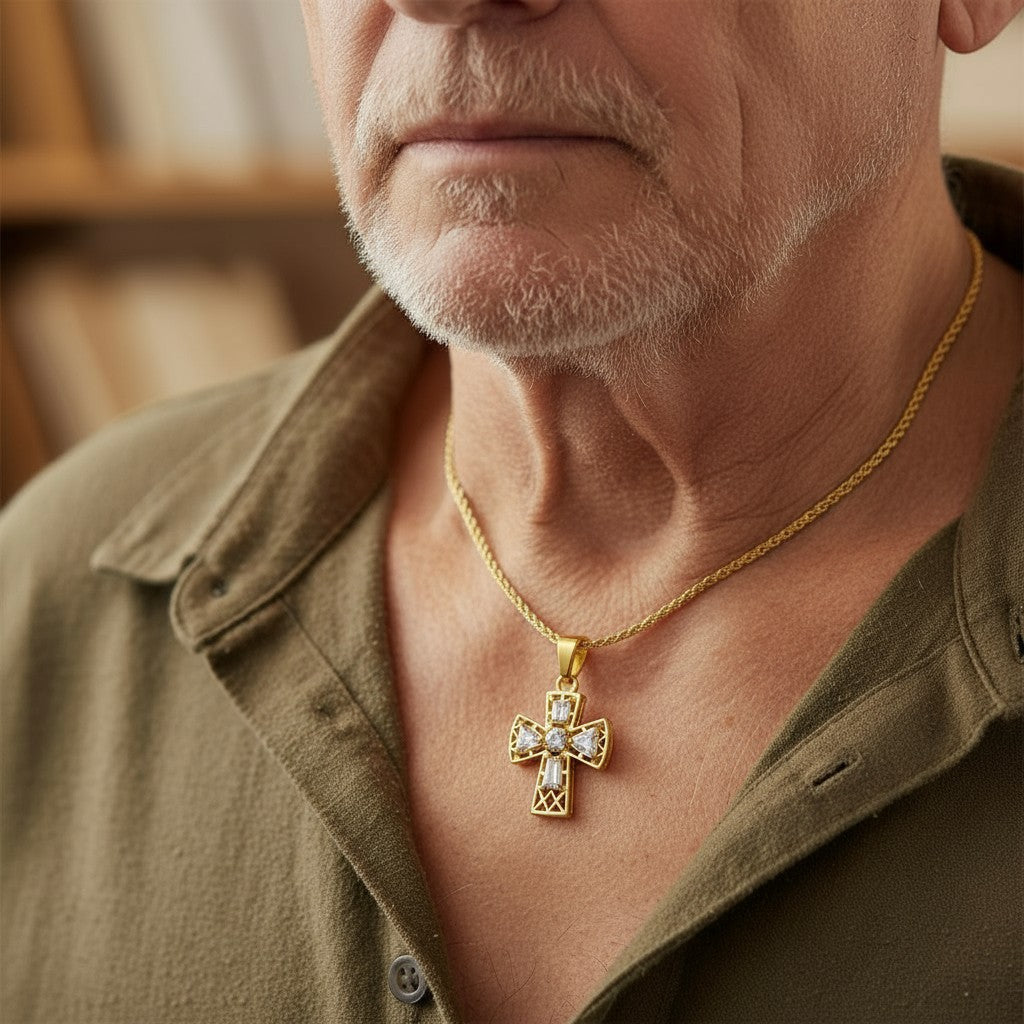 "Tranquility Cross" Pendant 5 stones, Overall size 28x22.3mm - Granted Quality 