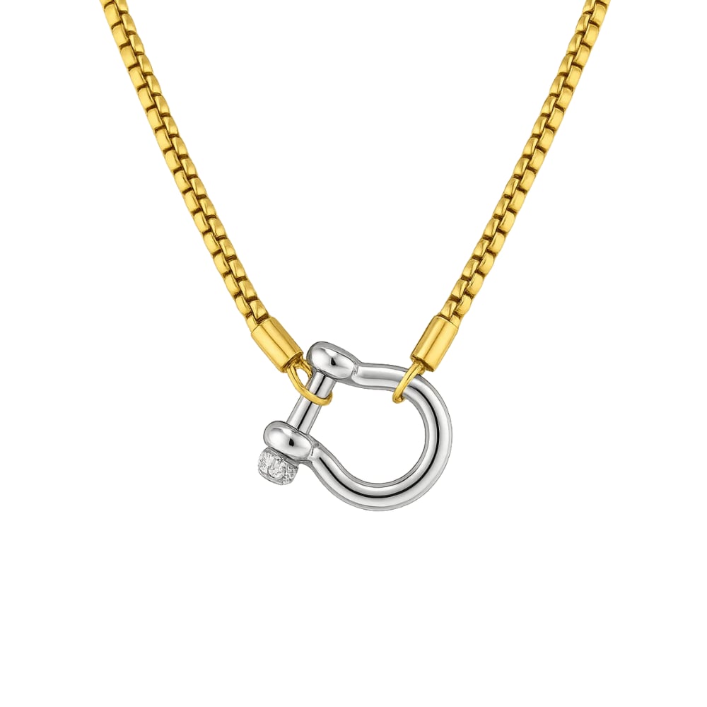 Lucky Lock Carabiner Necklace – Two-Tone Mixed Metal Horseshoe Pendant Chain - Granted Quality 