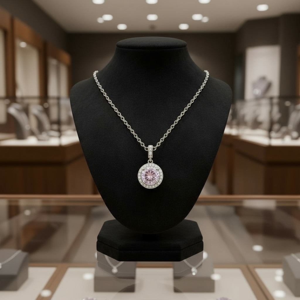 "Circle of Life" Round Portuguese Cut Pendant with Halo 7mm - Granted Quality 