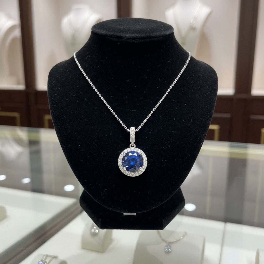 "Circle of Life" Round Portuguese Cut Pendant with Halo 7mm - Granted Quality 