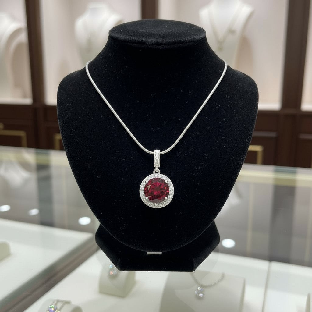 "Circle of Life" Round Portuguese Cut Pendant with Halo 7mm - Granted Quality 