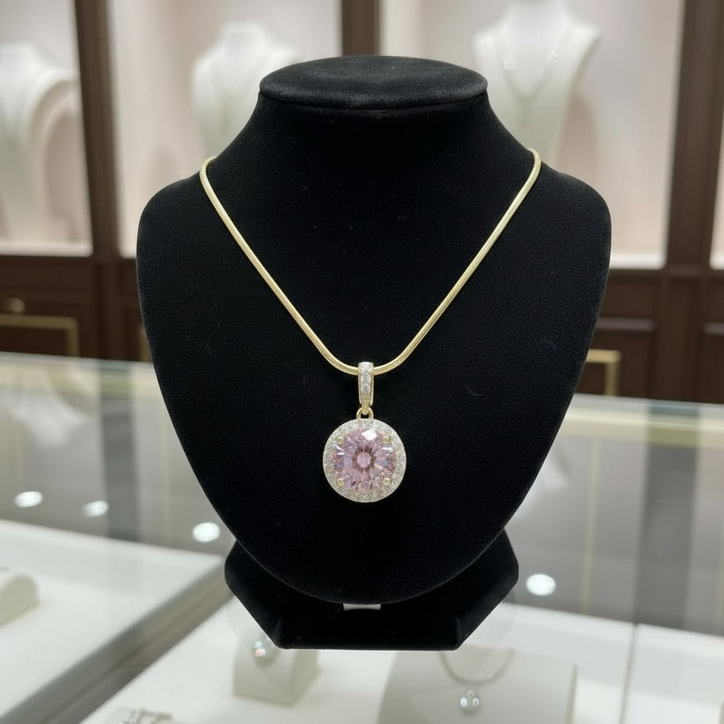 "Circle of Life" Round Portuguese Cut Pendant with Halo 7mm - Granted Quality 