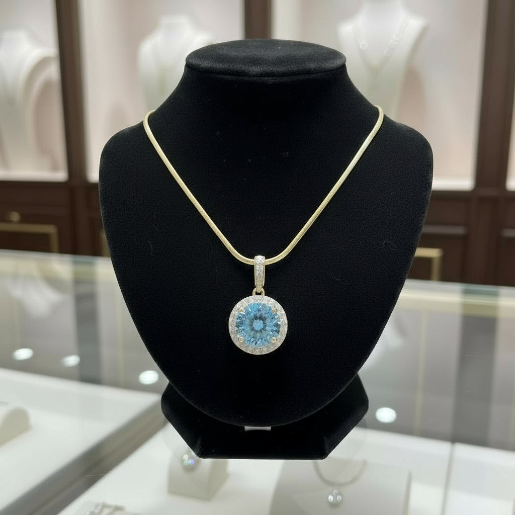 "Circle of Life" Round Portuguese Cut Pendant with Halo 7mm - Granted Quality 