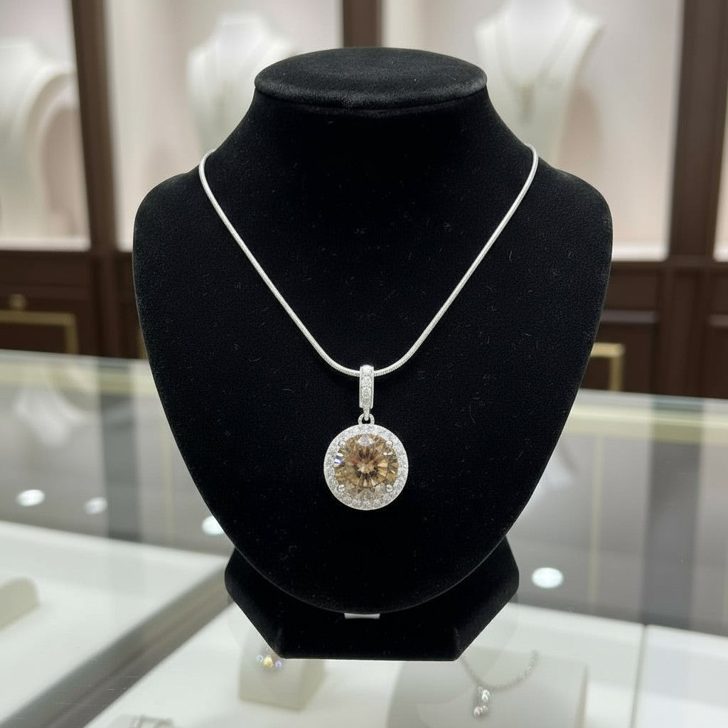 "Circle of Life" Round Portuguese Cut Pendant with Halo 7mm - Granted Quality 