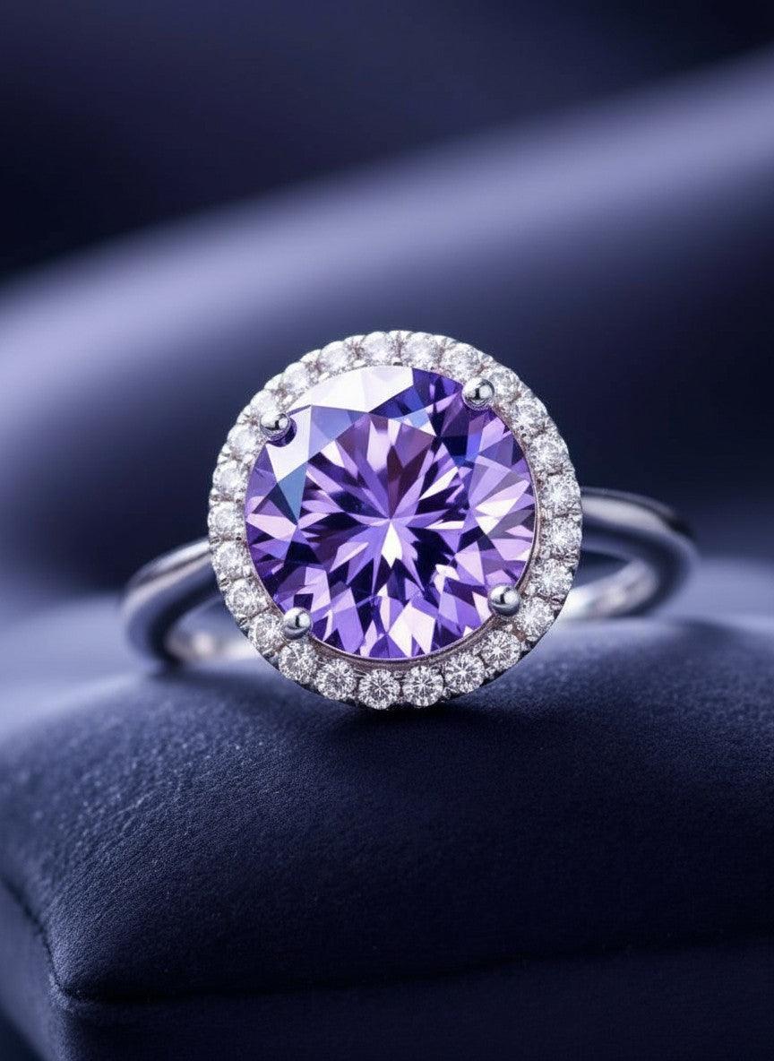 "Circle of Life" Round Portuguese Cut Ring with Halo 7mm - Granted Quality 