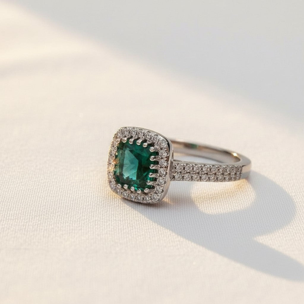 "Comforting Light" Cushion Cut w/ Cubic Zirconia Halo 6.4x6.4mm - Granted Quality 