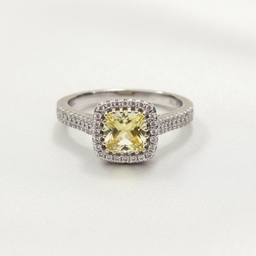 "Comforting Light" Cushion Cut w/ Cubic Zirconia Halo 6.4x6.4mm - Granted Quality 