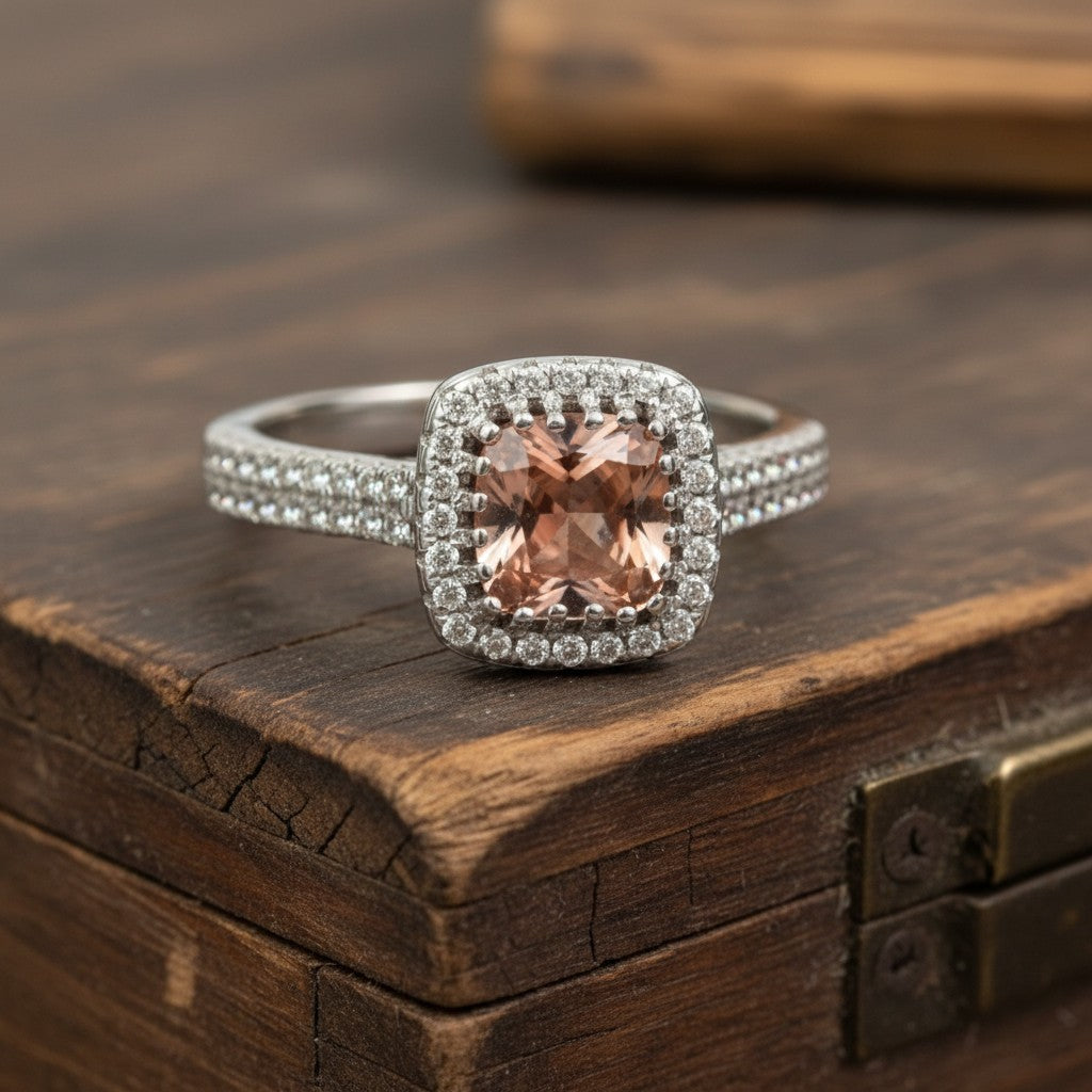 "Comforting Light" Cushion Cut w/ Cubic Zirconia Halo 6.4x6.4mm - Granted Quality 