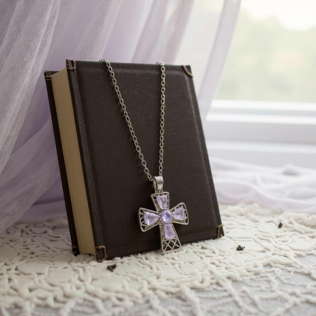 "Tranquility Cross" Pendant 5 stones, Overall size 28x22.3mm - Granted Quality 