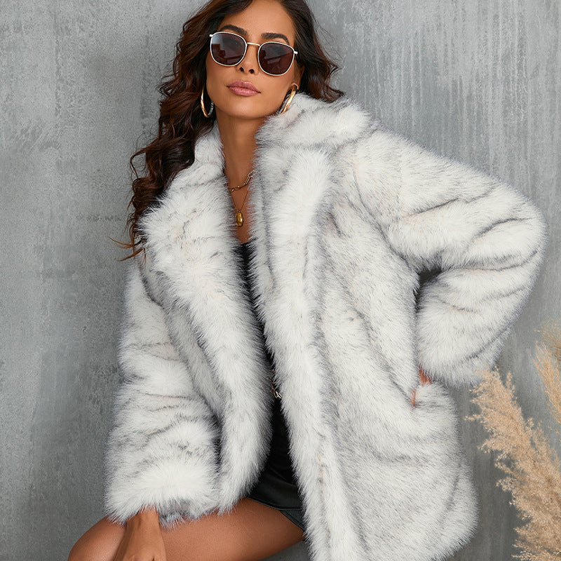 Lapel Long Fluffy Faux Fur Coat - Granted Quality 