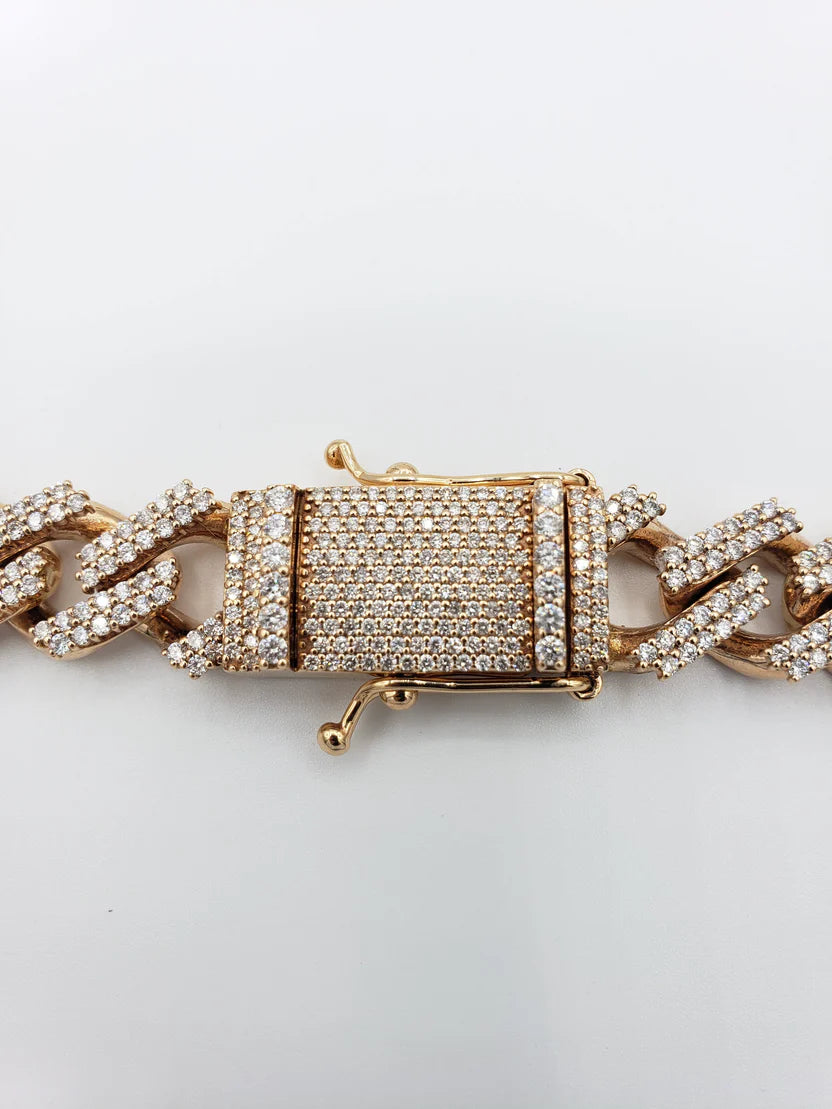 Cadena cubana de oro rosa de Miami con diamantes de 14 k (301,1)