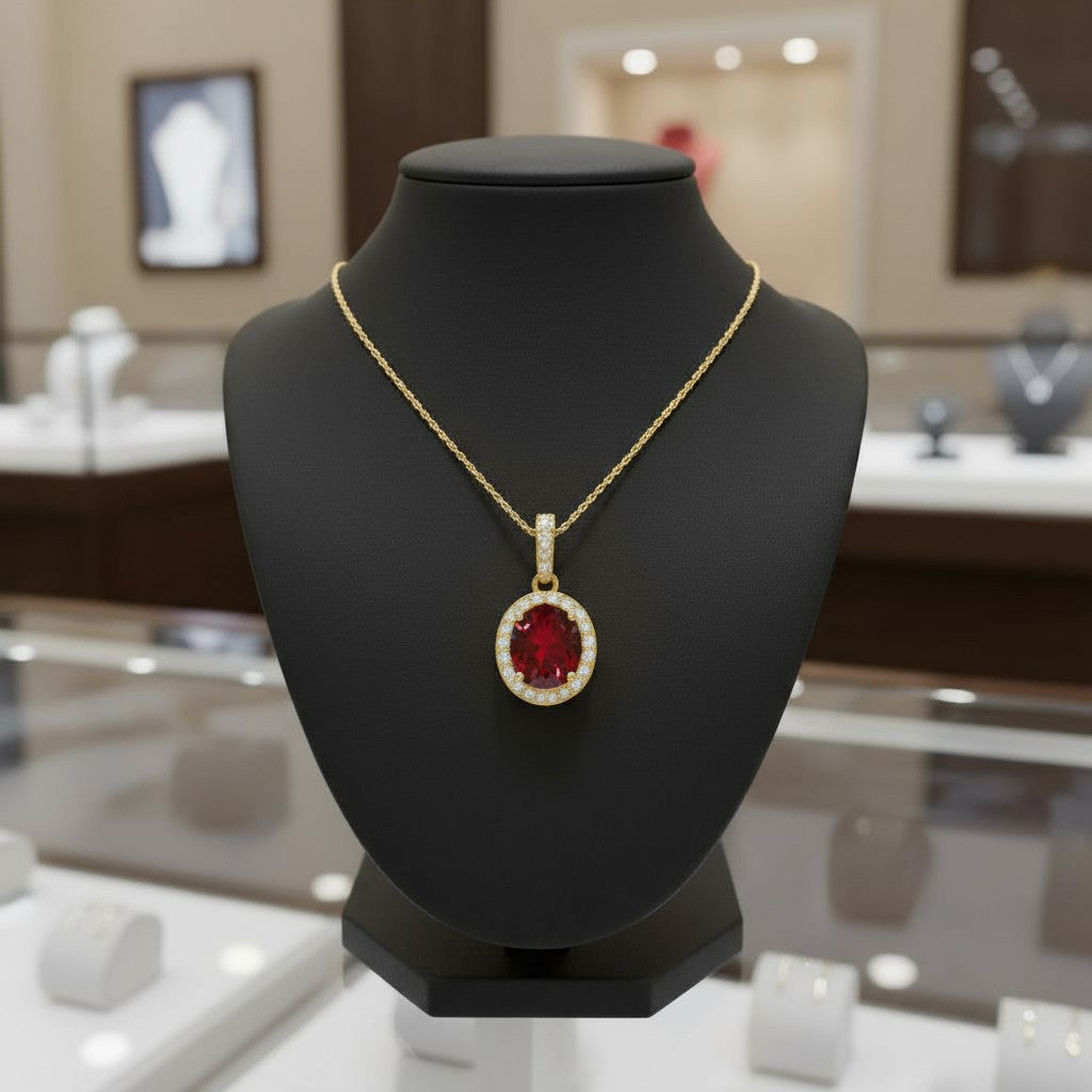 "Eternity" Oval Pendant with Halo 7x5mm - Granted Quality 