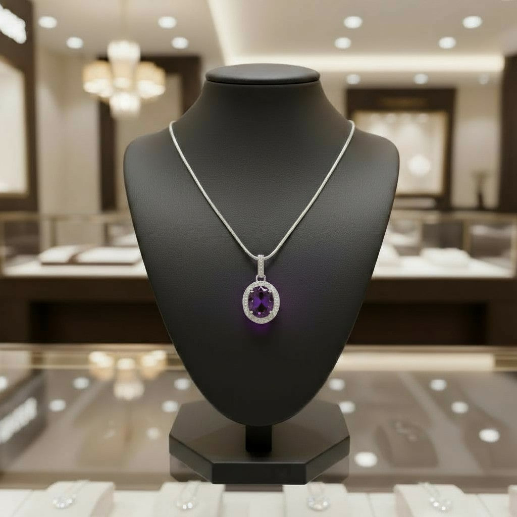 "Eternity" Oval Pendant with Halo 7x5mm - Granted Quality 