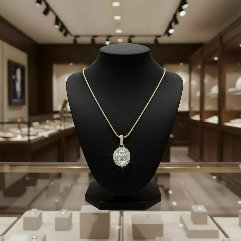 "Eternity" Oval Pendant with Halo 7x5mm - Granted Quality 