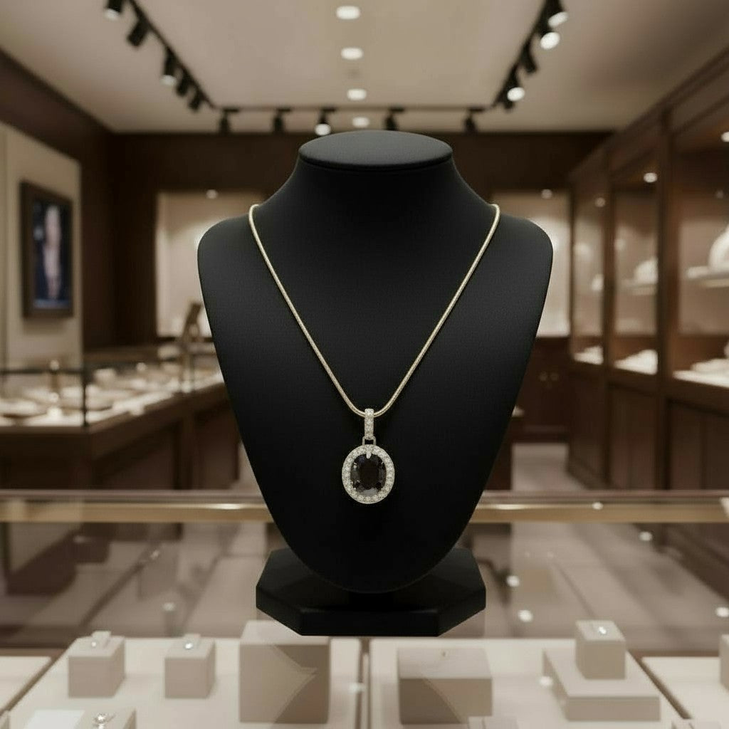 "Eternity" Oval Pendant with Halo 7x5mm - Granted Quality 